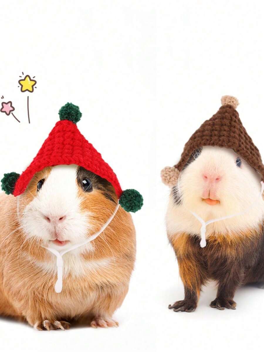 1pc Best-Selling Knitted Guinea Pig Beanie Hat, Christmas Mini Hat, Brown, Red, Green, Orange, Cute Mini Guinea Pig Photo Prop Decoration Hat