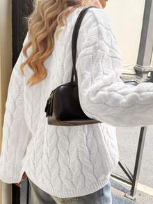 Womens Chunky Cable Knit Sweaters Oversized Long Sleeve Crewneck Pullover Tops Casual Fall Winter Workout Outfits - trắng - Xem 3