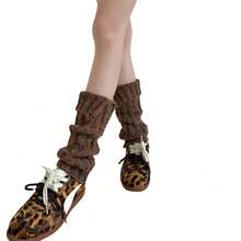 Fashionable And Versatile Sock Covers For Autumn And Winter, New Products With Folded Edges, Loose And Thick Threads, Warm Mid Leg Covers, Retro And Versatile - 黑色 - 查看 5