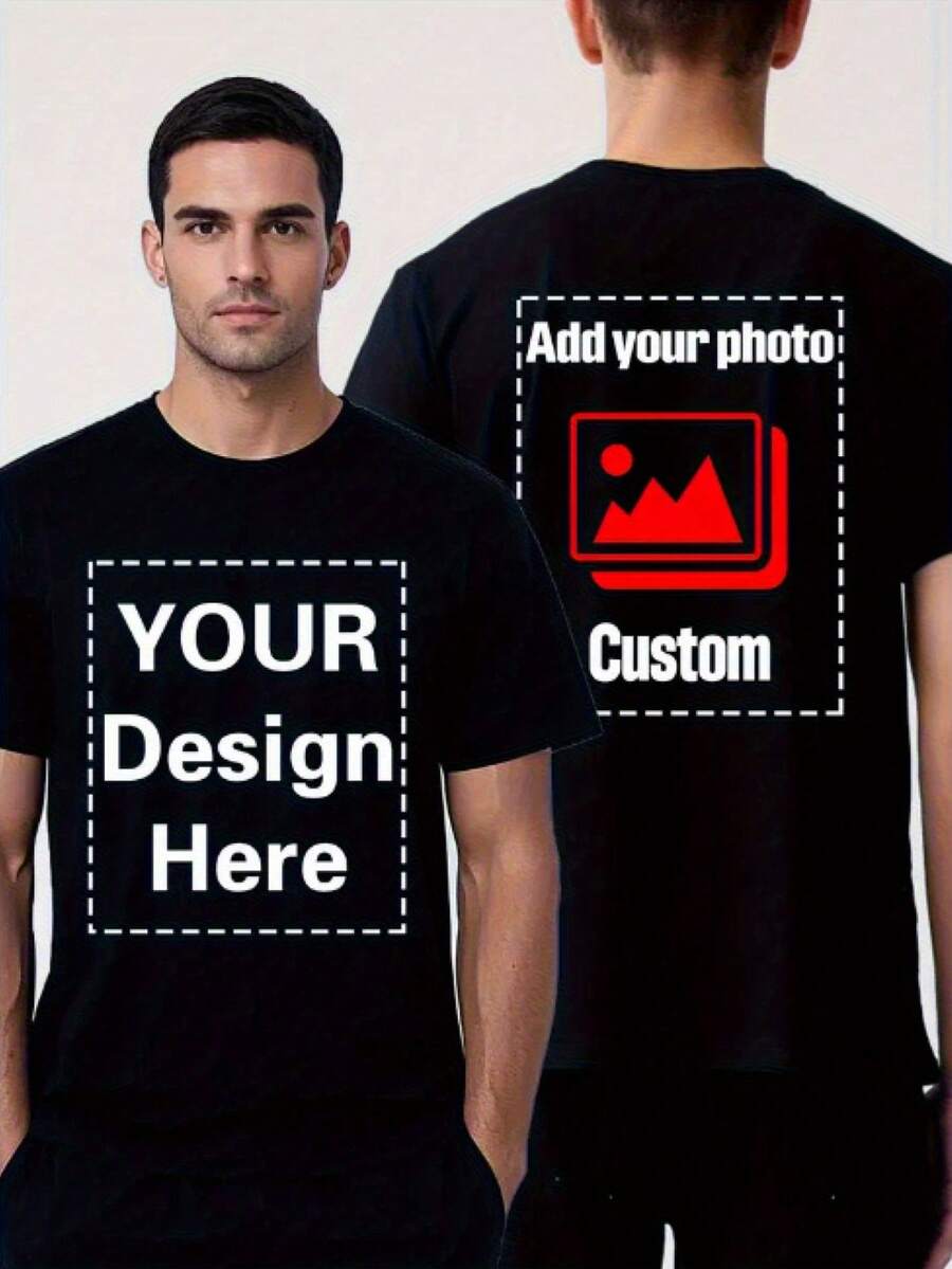 Men's Personalized Funny T-Shirt - Front & Back Custom Graphic Print, Short Sleeve Lightweight Top, Easy Care, Perfect For Work Uniforms, Dance Ensembles, Matching Couples & Best Friends