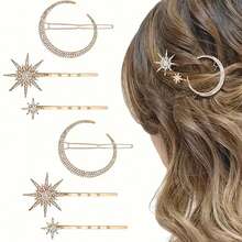 6pcs/3pcs/2pcs/1pc Vintage Stylish Minimalist Faux Pearl & Crystal Star Moon Hair Clips, Suitable For Hair Pins, Headbands, School Supplies Or Faux Pearl Hair Accessories, Side Bangs Clips For Daily, Outdoor, Commute, Party, Travel, Date, Music Festival
