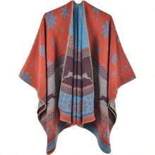 Women's Warm Shawl Wrap Cape Winter Cardigan Sweaters Open Front Poncho - Y2-聖誕麋鹿雪花 - 查看 1