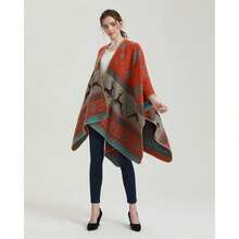 Women's Warm Shawl Wrap Cape Winter Cardigan Sweaters Open Front Poncho - Y2-聖誕麋鹿雪花 - 查看 3