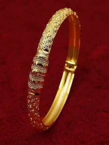 A Set Of Luxury 18k Gold Plated Explosive Bracelets, Dubai African, European And American Women's Bridal Jewelry