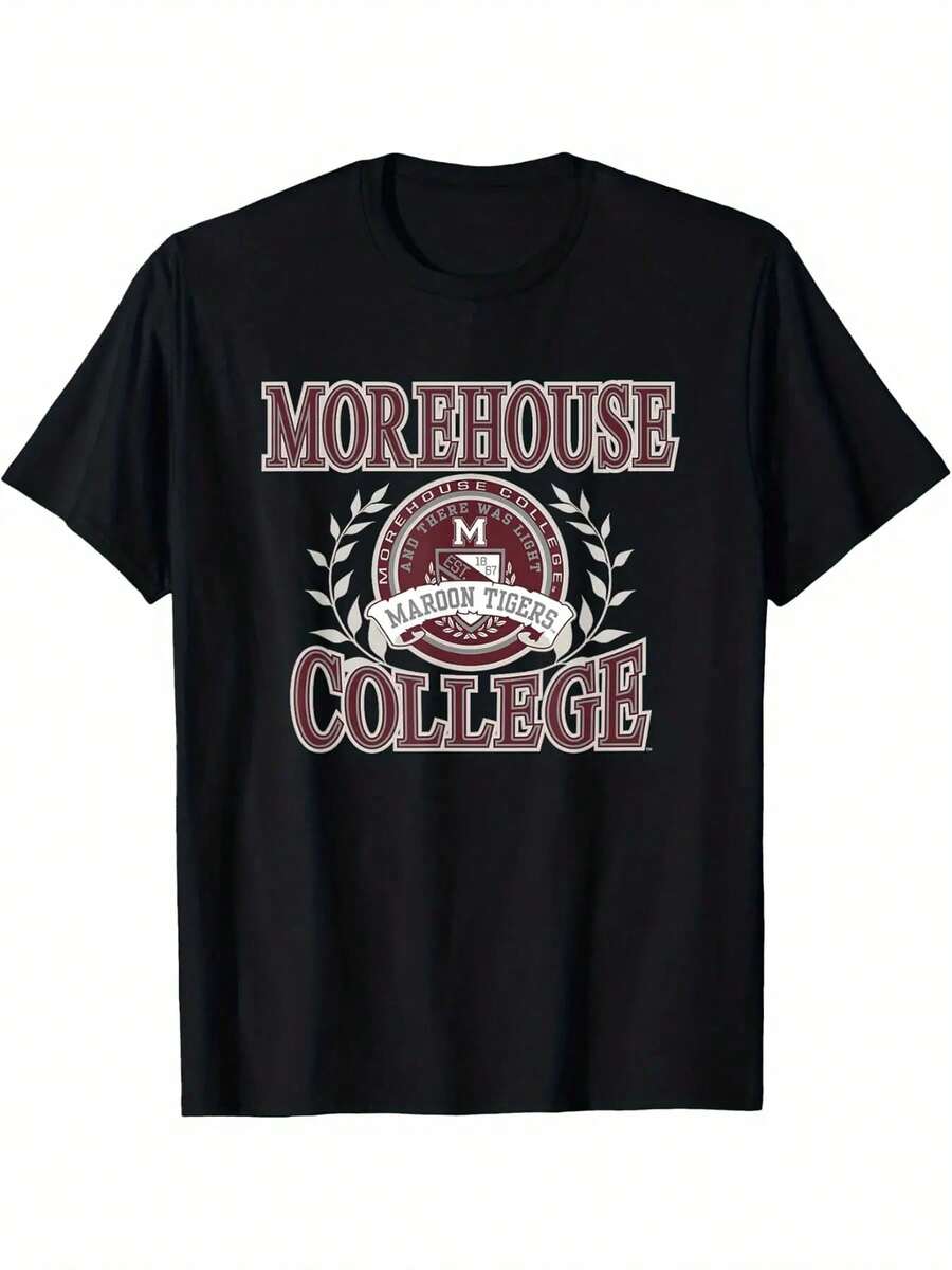 Men's Morehouse Maroon Tigers Laurels Logo Officially Licensed T-Shirt - Soft, Breathable Cotton, Short Sleeve, Crew Neck, Casual Fit For All Seasons - Perfect Gift For Sports Fans, Plus Size (L-5XL), Leisure Clothing |   Casual Fit Shirt |   Soft Fabric Tee, PLUS SIZE - màu đen - Xem 1