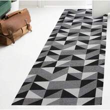 Rubberized Jacquard Runner Rug 2.00x0.65 Geometric For Bedroom, Living Room, Office Or Kitchen, Non-Slip Promotion - 黑色 - 查看 1