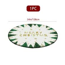 1/36pcs Christmas Tree Round Elastic Tablecloth, Holiday Christmas Design, Durable Polyester Material, Easy To Wipe, Suitable For Indoor/Outdoor Picnic, Camping, Holiday Dinner (Fits Standard Size Tables), Christmas Tablecloth, Picnic Tablecloth, Holiday Dining Decor - Multicolor 06 - View 9