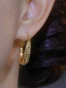 1 Pair Elegant Hoop Earrings, Zinc Alloy With Glitter Decor, Versatile Fashion Earrings For Women, Suitable For Daily And Party Wear, Great Valentine's Day Gift