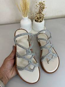 SLIM SANDAL STRAP GLAMOR, COMFORT, PRACTICALITY AND DELICACY. Beach Rhinestone Metal Beach - 白色 - 查看 1