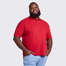 Men's Plus Size Cotton Polo Shirt - Red - View 1
