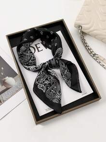 1 pieza Pañuelo de mujer con estampado de anacardo, de material sedoso, pañuelo para la cabeza, pañuelo para el cuello, apto para uso diario