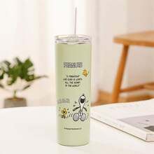 SNOOPY 1 件史努比 650ml 不锈钢真空保温水瓶，大容量，车载杯，户外便携式吸管杯，咖啡杯 - 彩色 - 查看 14