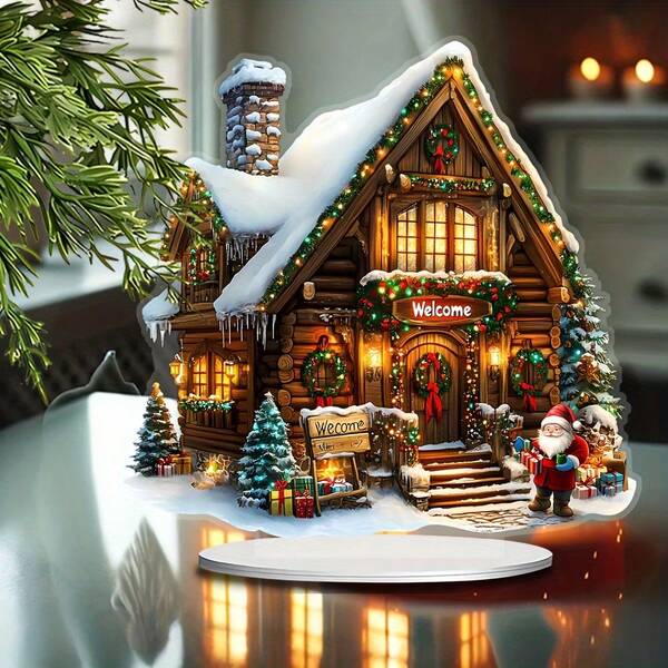 Tabletop Acrylic Boho Style Christmas Gingerbread House Sign - Festive Holiday Home & Office Decor, Multipurpose, Stand Included