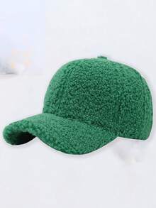 Classic Autumn/Winter New Solid Color Hat, Faux Lambswool Fashionable Baseball Cap, Unisex Versatile Korean Style, Face-Slimming, Stylish Casual Party Street Polyester Fleece Decoration Cap