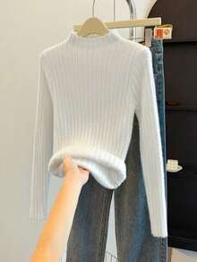 Suéter holgado de punto con aberturas laterales, adecuado para vacaciones, oficina, hogar, uso diario, otoño/invierno