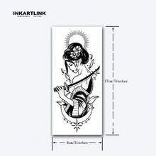 INKARTLINK 日本艺伎剑图腾纹身，半永久纹身，小众设计暗黑风格，写实纹身，温馨纹身，临时纹身，防水，逼真纹身外观，果汁纹身，植物纹身 - 黑色 - 查看 4