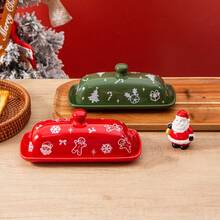 1pc Christmas Butter Dish With Lid For Countertop, Rectangular Covered Butter Keeper With Christmas Tree And Gingerbread Man Design, Butter Holder Container For Xmas Party Decor & Supply, Perfect Christmas Gift - Multicolor - View 6