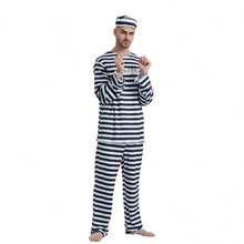 1 Set Halloween Cosplay Anime Prisoner Uniform, Classic Striped Convict Stage Performance Outfit, Men