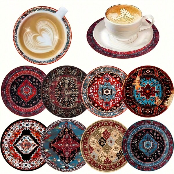 Juego de 8 posavasos de madera coloridos con estilo bohemio - Antideslizantes, con patrones brillantes para la mesa de café y la cocina - Ideal para tazas, vasos y cervezas - Decoración festiva del hogar y regalos navideños, decoración de cocina, accesorios de cocina, decoración navideña, regalos de Navidad, ¡elige entre 1 juego, 2 juegos o 23 juegos!