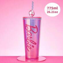 Miniso Barbie Sunshine Shine Series Double - Layer Straw Cup 775mL/26.21oz - With A Dreamy Pink - Purple Gradient Cup Body And A Prominent Barbie Logo, Featuring A Double - Layer Design For Heat Insulation And Scald Prevention(1 PC)