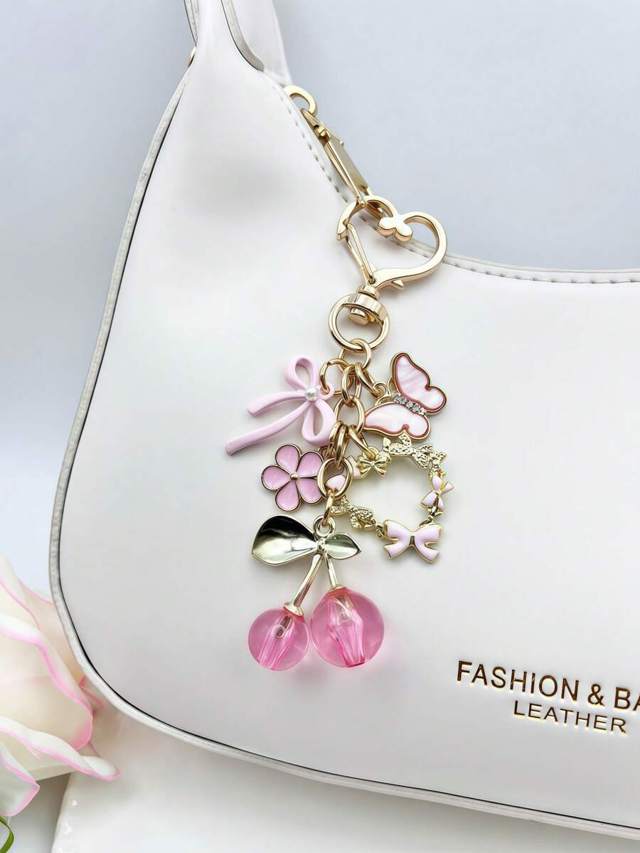 1 móc khóa du lịch nơ hồng thanh lịch, đồ trang trí giọt dầu hình quả anh đào, mặt dây chuyền hoa, phụ kiện tự làm hình trái tim sáng tạo, đồ trang trí túi xách/hành lý/túi đeo vai, phong cách Gothic/Y2K dễ thương, quà tặng ngày lễ, móc chìa khóa ô tô, đồ trang trí nhà cửa, giáng sinh