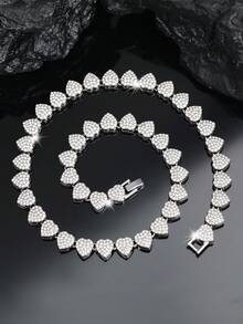 kuuioe 1件炫彩嘻哈水钻项链 女士链条手链 男女通用 时尚前卫珠宝 适合说唱歌手