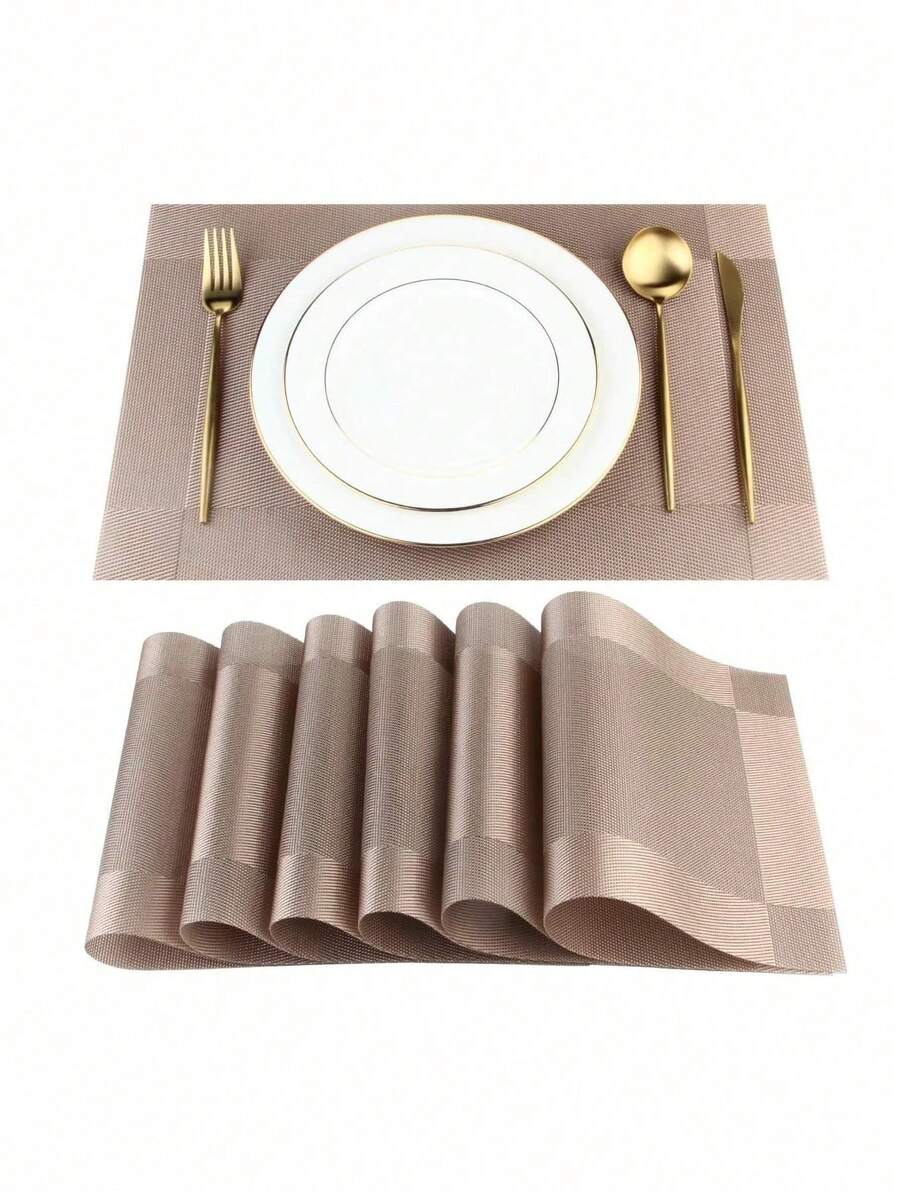 Juego de 6 manteles individuales con aislamiento antideslizante y lavable - Caqui - Ver 1