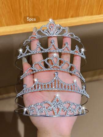 5pcs Silver Crown Tiara, Fashionable & Sweet Style, Suitable For Performance And Birthday Party, Affordable Hair Accessories