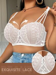 Plus Size Women Lace Patchwork Underwire Bra, Supportive & Breathable, Lift - White - View 4