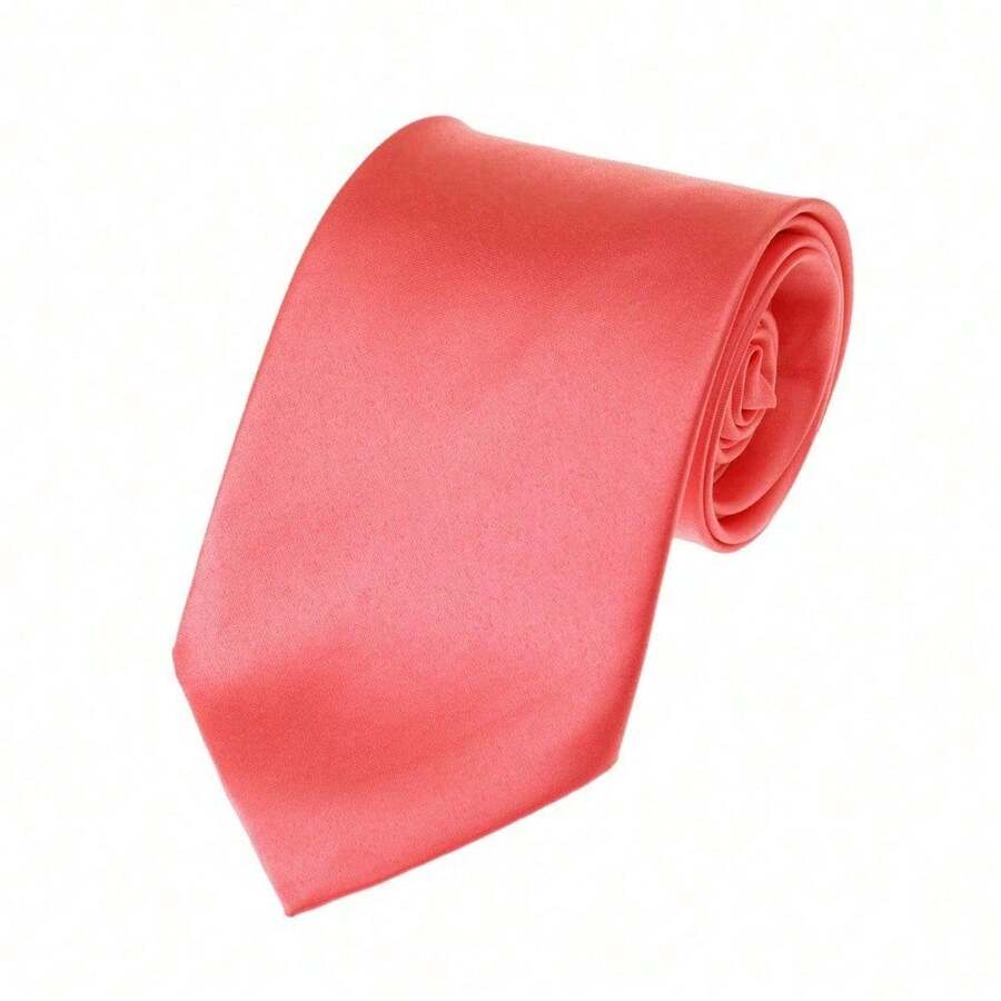 New Hot ! Solid Color Plain Classic Necktie Men's Tie,ZXCFTE - 06-珊瑚玫瑰 - 查看 1