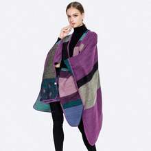 Women's Warm Shawl Wrap Cape Winter Cardigan Sweaters Open Front Poncho - A3-tím - Xem 3