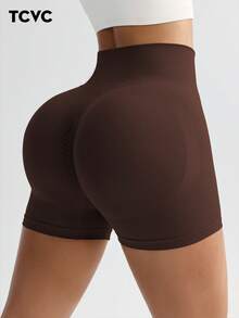 TCVC Pantalones cortos de yoga y casual para mujer, prendas versátiles y amigables con la piel, con alta elasticidad y control abdominal, que levantan el trasero, ideales para yoga tanto en interiores como en exteriores y tiempo libre. - Marrón - Ver 1