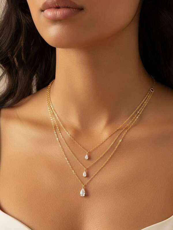 1pc Luxury Triple Teardrop Zirconia Necklace Ladies Jewelry For Women 925 Sterling Silver Gorgeous And Elegant Necklace Fine Jewelry Gifts For Girls Birthday Dating Decor For Prom Party