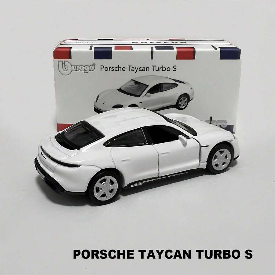 Burago 官方授權正版 1/64 比例合金車模 Mercedes-Benz Ford Cadillac Chevrolet 逼真壓鑄金屬小車模型 裝飾迷你收藏車模 - 保時捷 Taycan Turbo S-白色 - 查看 1