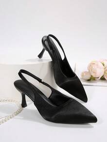 优雅尖头露跟高跟鞋，可调节绑带，性感法式风格，适合春秋季节 - 黑色 - 查看 4