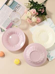 Cream Style Cute High-Value Ruffled Salad Fruit Plate, Afternoon Tea Tableware Dish, Deep Plate