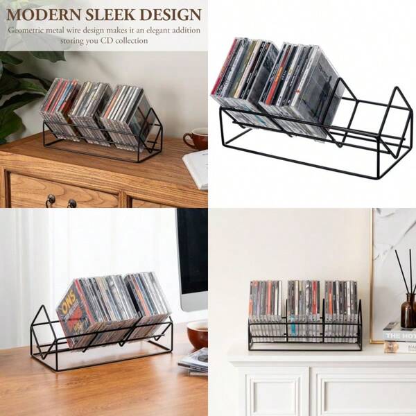 MyGift 3 Slot Modern Matte Black Metal Wire CD Storage Stand Tabletop Compact Disc Holder Shelf Video Game DVD Media Organizer Rack Holds 30 Jewel Cases