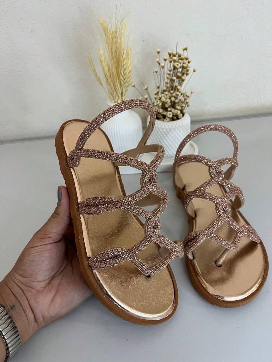 SLIM SANDAL STRAP GLAMOR, COMFORT, PRACTICALITY AND DELICACY. Beach Rhinestone Metal Beach - Đồng - Xem 1