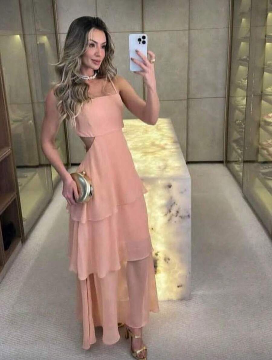 Chiffon Ruffle Long Party Dress With Padded Cup For Wedding Party, Graduation, Birthday Summer - Guava - View 1