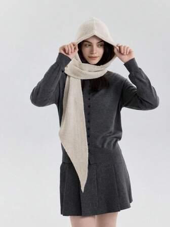 1pc Women Solid Color Triangle Hooded Scarf, Cute Street Style Nylon, Fashion Versatile & Playful, Suitable For Indoor/Outdoor Commute Wear, Autumn/Winter For Dress