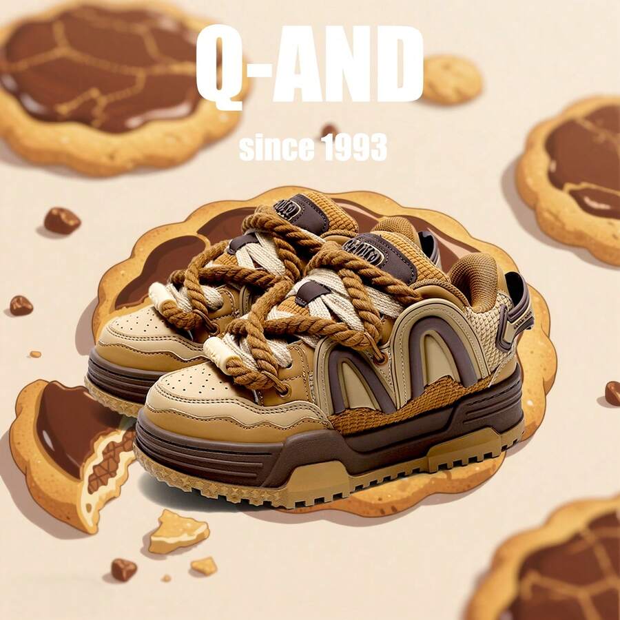 Zapatillas de plataforma gruesas y modernas para mujer, estilo retro marrón con cordones y detalles texturizados, cómodas y para uso diario. - Marrón Chocolate - Ver 1