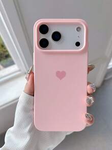 Heart Solid Color Matte Silicone Lens Protection Phone Case Compatible With IPhone 17 Pro Max 17Pro 17 Air 17 16 15 14 13 12 Pro Max 11 Candy Color Full Protective Cover - Pink - View 2