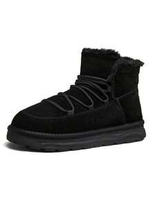 CAMEL CROWN Women's Snow Boots Winter Plus Velvet Thick Warm Anti-Ski Cotton Shoes Mid-Cut Short Boots - Black - View 1