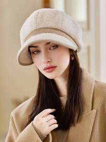 1 件女士纯色宽边帽，休闲优雅复古街头风格百搭秋冬，高端法式复古优雅软呢帽适合日常穿着、餐饮、购物、户外、滑雪、骑行、旅行、派对