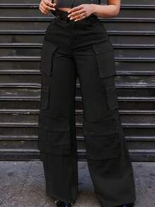 Women's Jeans, Y2K Fashion Women's Wear, Women's Casual Loose Workwear Jeans, Straight-Leg Pants, Multiple Pocket Designs, Suitable For All Seasons, Cocktail Party, Party, Christmas, Nightclub, Banquet, Film Festival, Cinema, Dance Party, Cocktail Party, Bar, Wedding, Graduation Ceremony, Back-To-School, Birthday Party, Rebellious Girl, Festival-Themed Party, Outwear, Street Fashion, Fashion Show, Date, Easter, Going Out To Work At University, School, Village, Concert, Street Girl, Young Girl, Country Outfits For Women, Best Outwear For Women, Women's Vacation Clothing, Country Concert Outfit, Country Outfits For Women, Streetwear, Concert Outfit For Women, Boho Women's Clothing, Country Concert Outfit, Concert Outfits, Vaquera Outfit, Y2k Clothes, Women's Club Outfits, Y2k Women's Clothes, Women's Clothing, Country Concert Outfit For Women - 黑色 - 查看 11