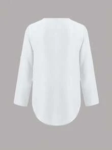 Women's Casual Long Sleeve Partial Open Front Shirt - White - View 2