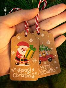 50 piezas de etiquetas de regalo con temática navideña, con diseños de Papá Noel, muñeco de nieve y renos, etiquetas decorativas adecuadas para fiestas de invierno, Año Nuevo y decoración de envoltorios de regalos de Navidad