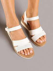 Casual Low Wedge Sandals For Daily Wear - White - View 4
