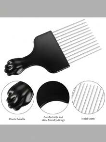 长款黑色金属拳头形非洲式梳子，黑色发梳，适合卷曲浓密头发，男女通用沙龙造型工具，情人节、感恩节的绝佳礼物