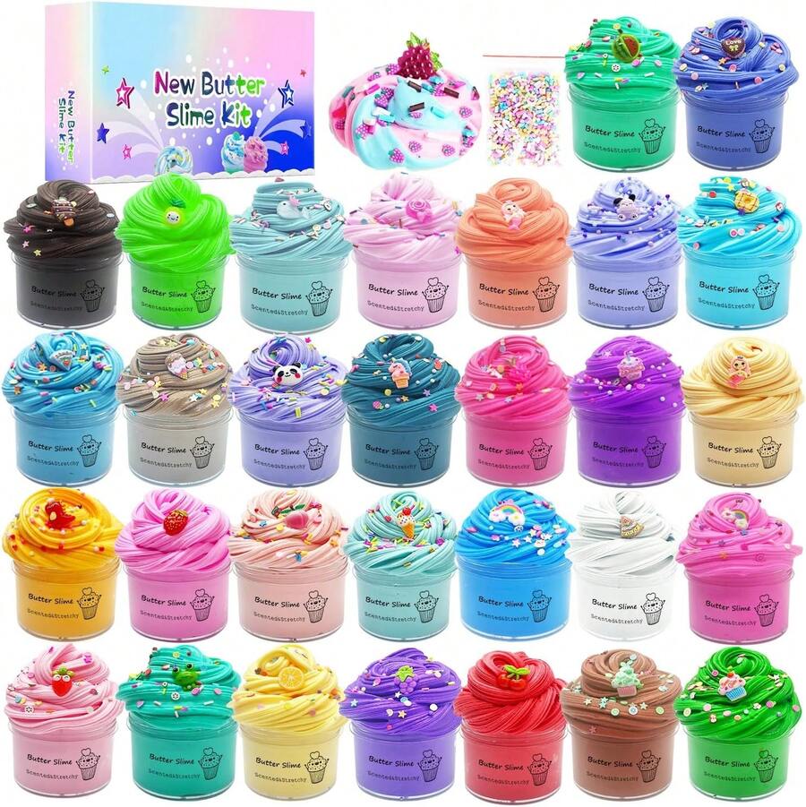 30 Pack Butter Slime Kit, Scented Slime Supplies Kit For Girls And Boys, Stress Relief Toy For Kids Education, Party Favor, Gift And Birthday - 1 - 查看 1